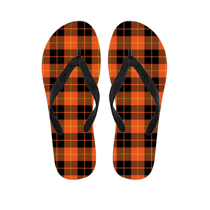 Orange Black And Yellow Tartan Print Flip Flops