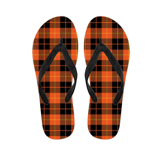 Orange Black And Yellow Tartan Print Flip Flops