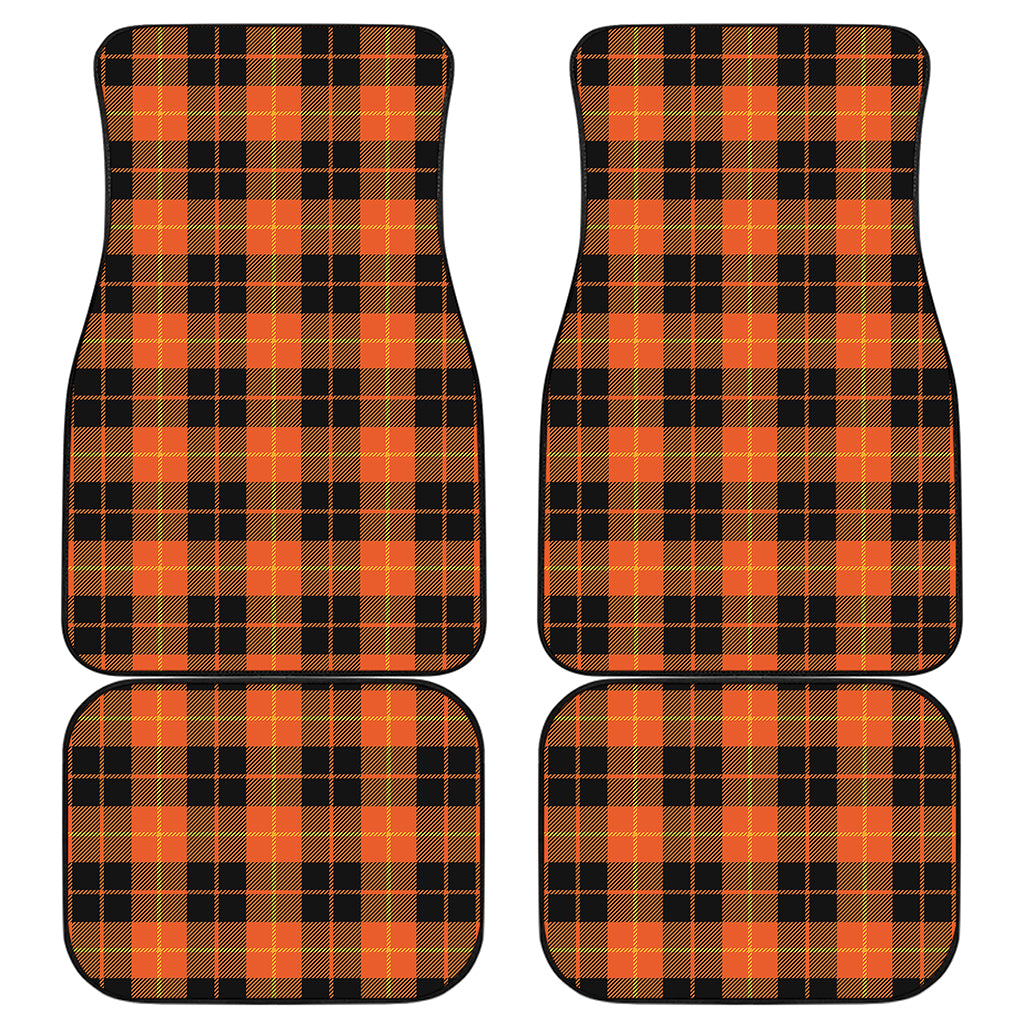 Orange Black And Yellow Tartan Print Front and Back Car Floor Mats
