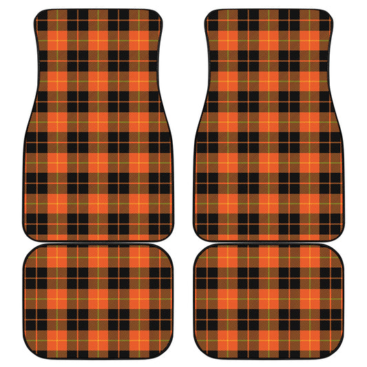 Orange Black And Yellow Tartan Print Front and Back Car Floor Mats