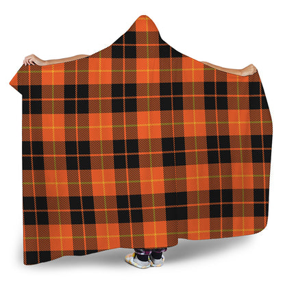 Orange Black And Yellow Tartan Print Hooded Blanket