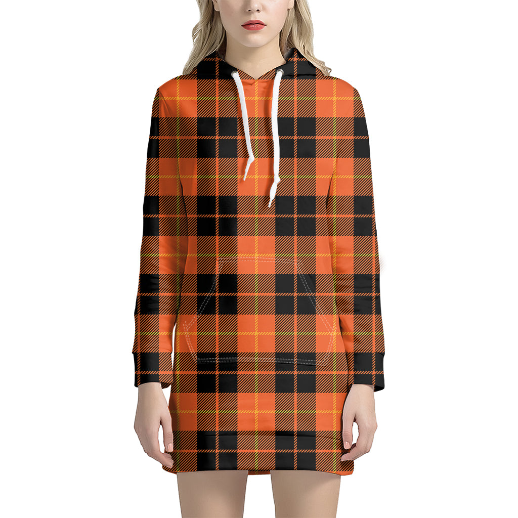 Orange Black And Yellow Tartan Print Hoodie Dress