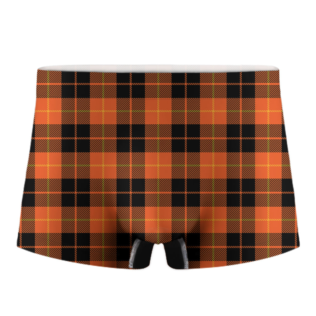 Orange Black And Yellow Tartan Print Men's Boxer Briefs