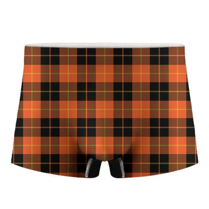 Orange Black And Yellow Tartan Print Men's Boxer Briefs