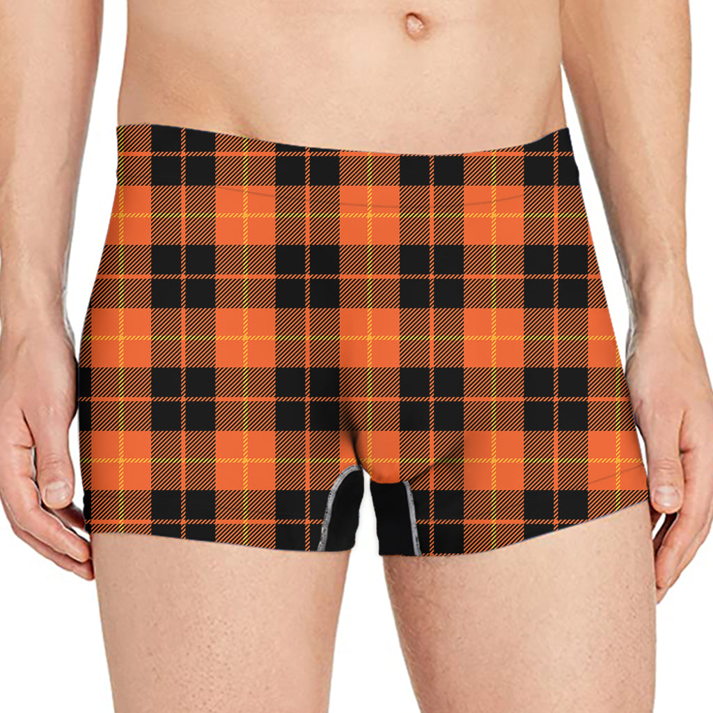Orange Black And Yellow Tartan Print Men's Boxer Briefs