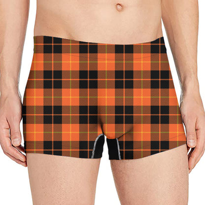 Orange Black And Yellow Tartan Print Men's Boxer Briefs