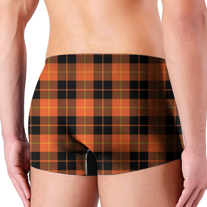 Orange Black And Yellow Tartan Print Men's Boxer Briefs
