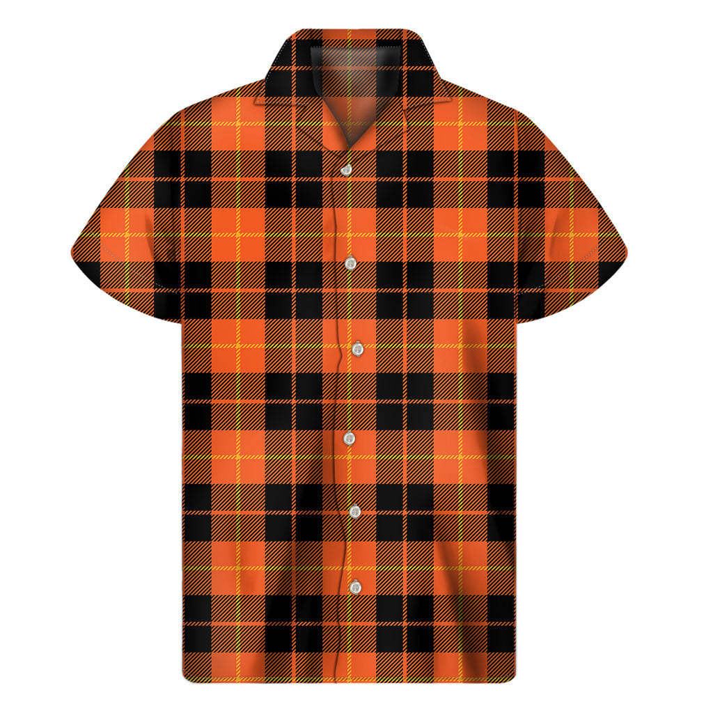 Orange Black And Yellow Tartan Print Men's Short Sleeve Shirt