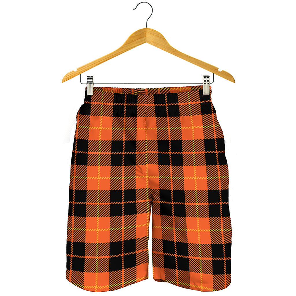 Orange Black And Yellow Tartan Print Men's Shorts