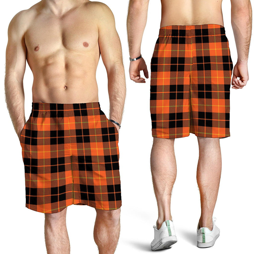 Orange Black And Yellow Tartan Print Men's Shorts