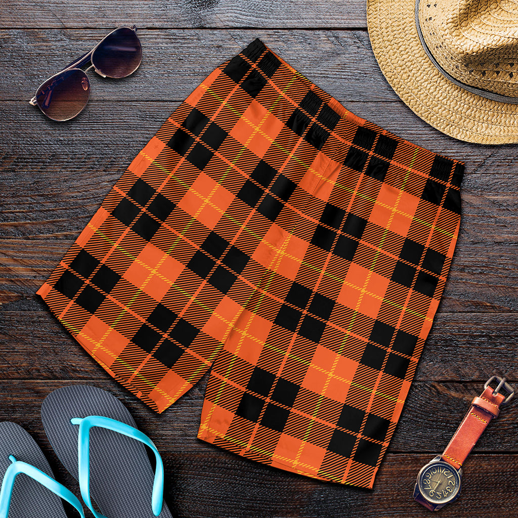 Orange Black And Yellow Tartan Print Men's Shorts