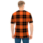 Orange Black And Yellow Tartan Print Men's T-Shirt