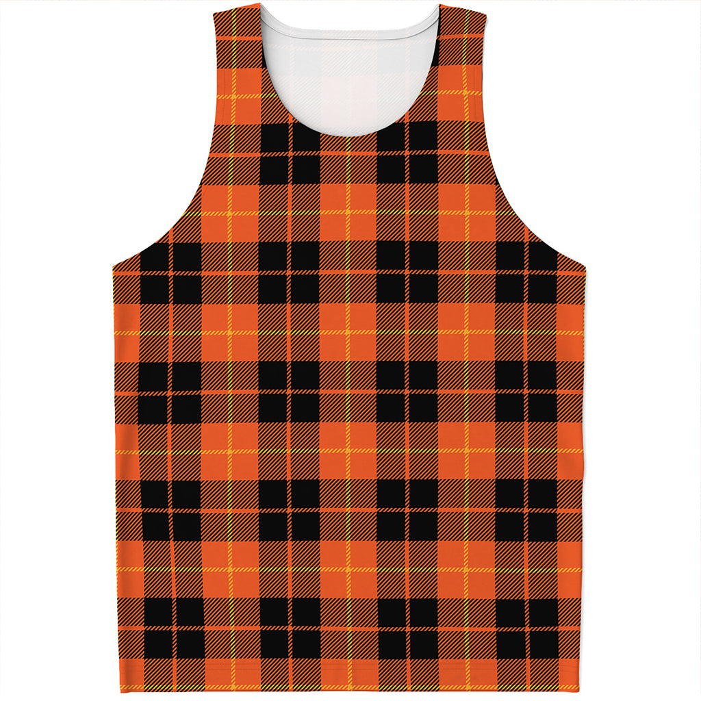 Orange Black And Yellow Tartan Print Men's Tank Top