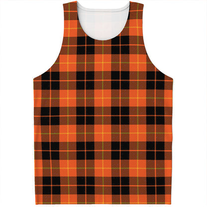 Orange Black And Yellow Tartan Print Men's Tank Top