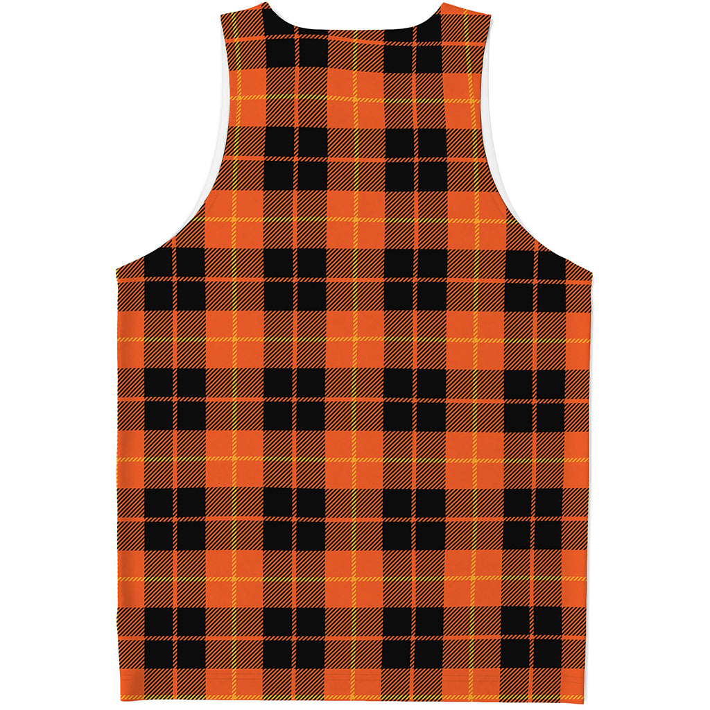 Orange Black And Yellow Tartan Print Men's Tank Top