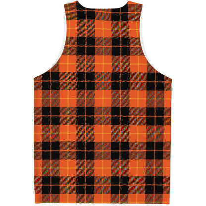 Orange Black And Yellow Tartan Print Men's Tank Top