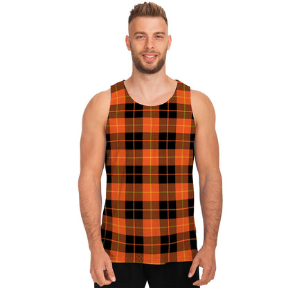 Orange Black And Yellow Tartan Print Men's Tank Top