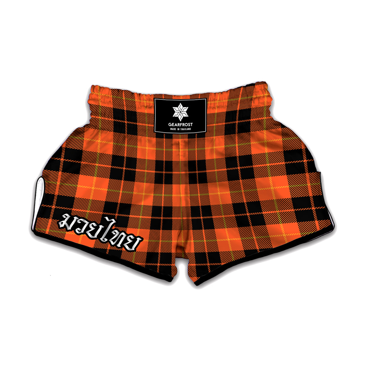 Orange Black And Yellow Tartan Print Muay Thai Boxing Shorts