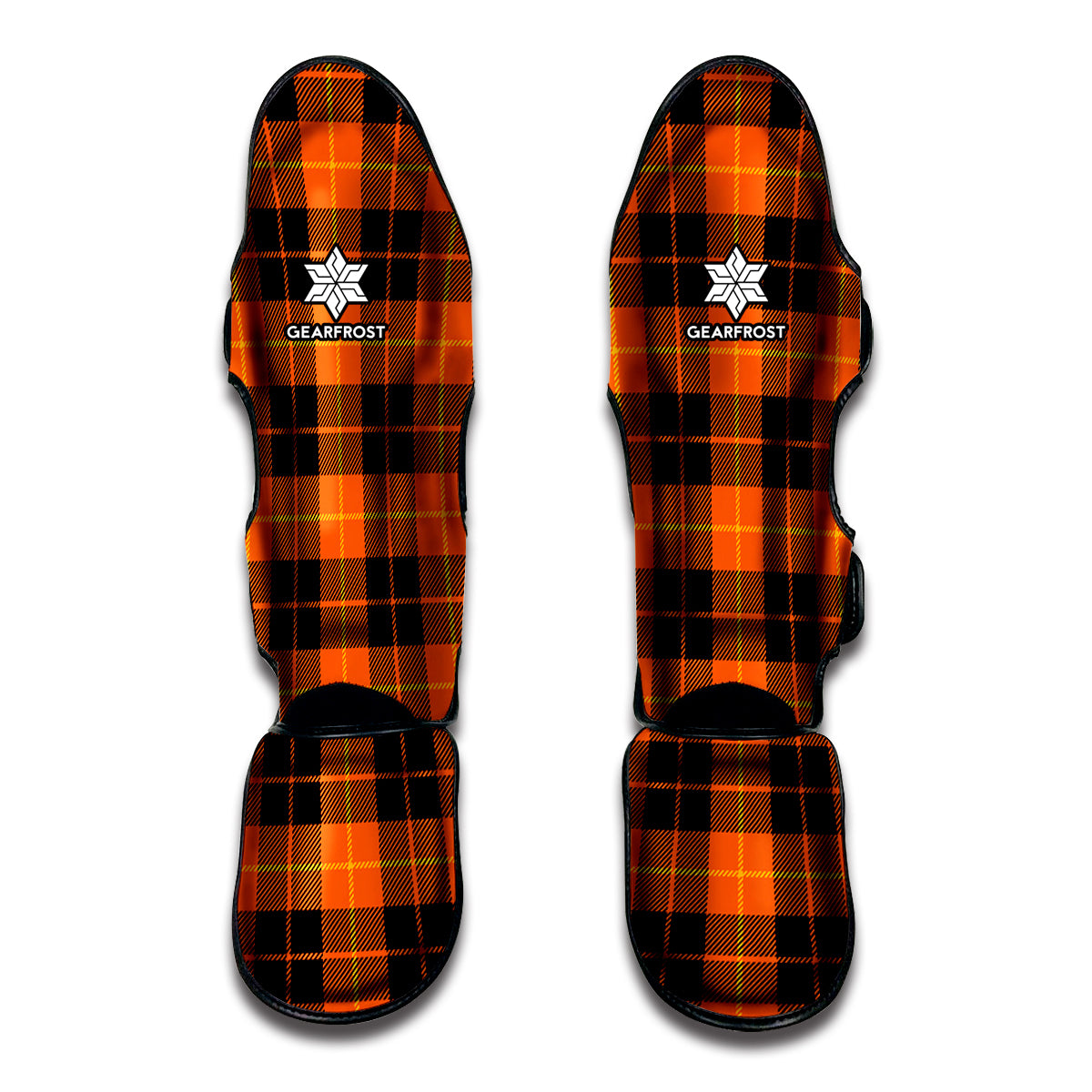 Orange Black And Yellow Tartan Print Muay Thai Shin Guard