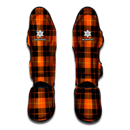 Orange Black And Yellow Tartan Print Muay Thai Shin Guard