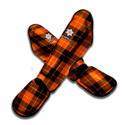 Orange Black And Yellow Tartan Print Muay Thai Shin Guard