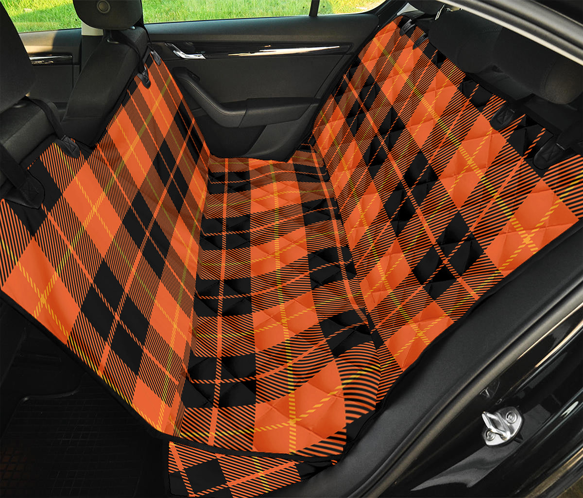 Orange Black And Yellow Tartan Print Pet Car Back Seat Cover