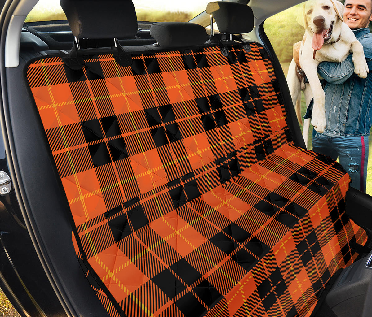 Orange Black And Yellow Tartan Print Pet Car Back Seat Cover