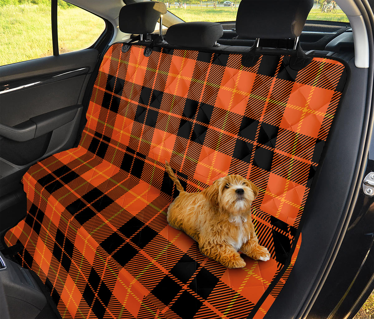Orange Black And Yellow Tartan Print Pet Car Back Seat Cover