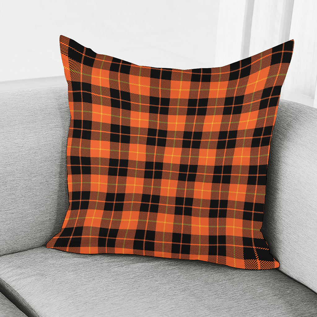 Orange Black And Yellow Tartan Print Pillow Cover