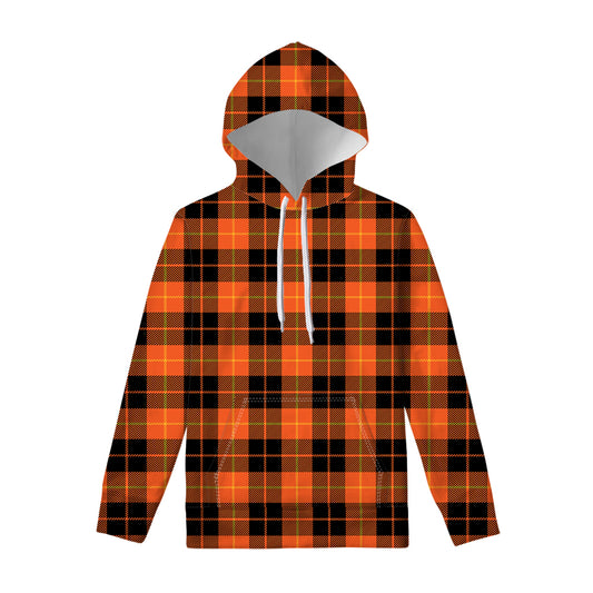 Orange Black And Yellow Tartan Print Pullover Hoodie