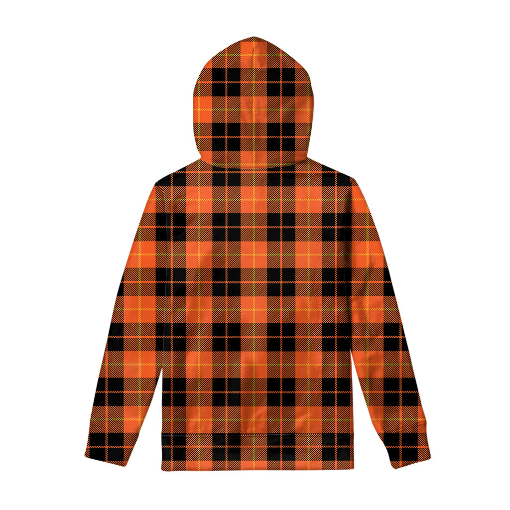 Orange Black And Yellow Tartan Print Pullover Hoodie
