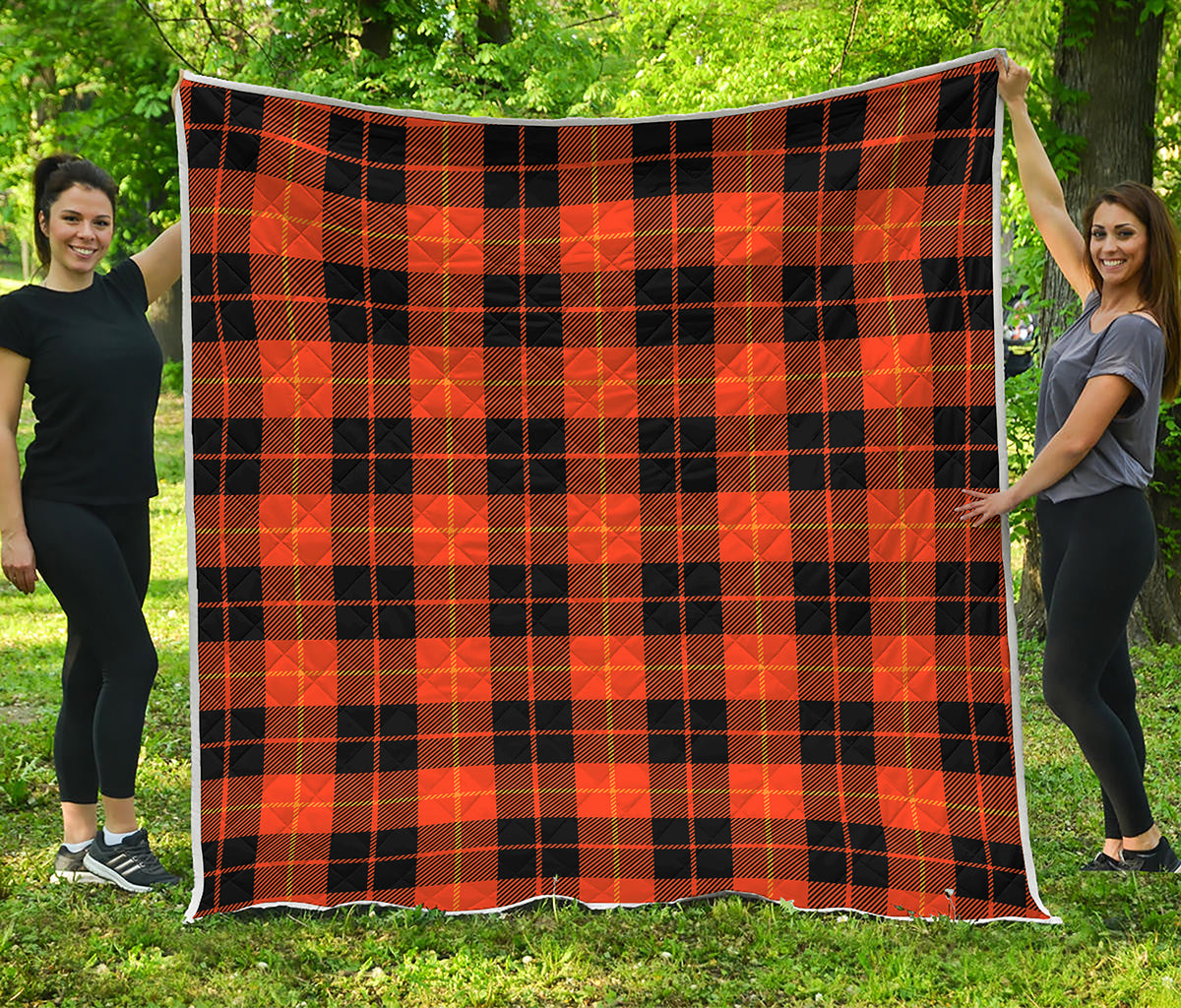 Orange Black And Yellow Tartan Print Quilt
