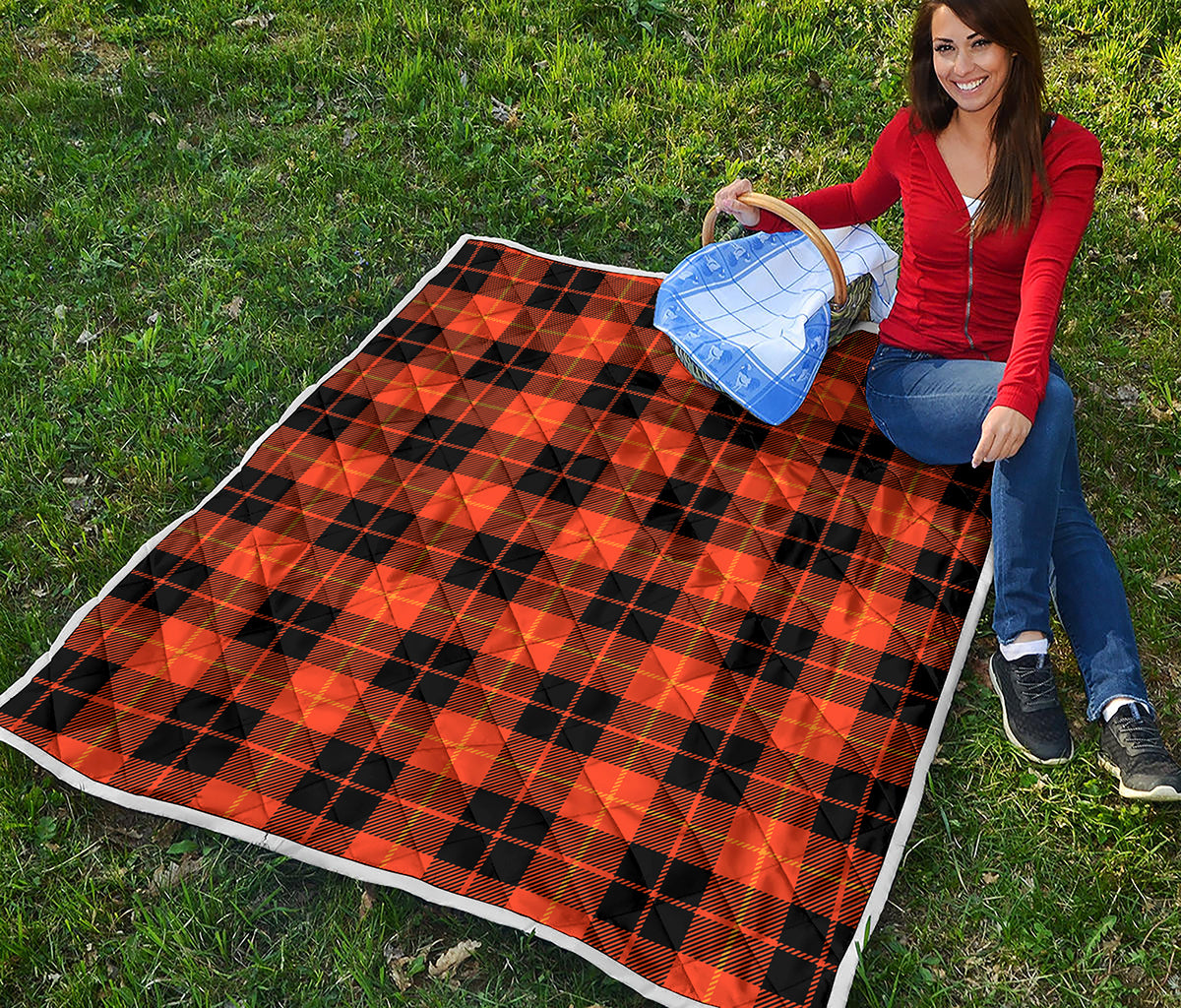 Orange Black And Yellow Tartan Print Quilt
