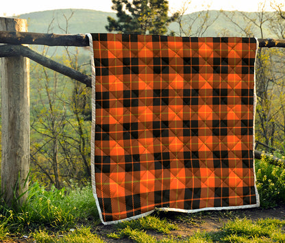 Orange Black And Yellow Tartan Print Quilt