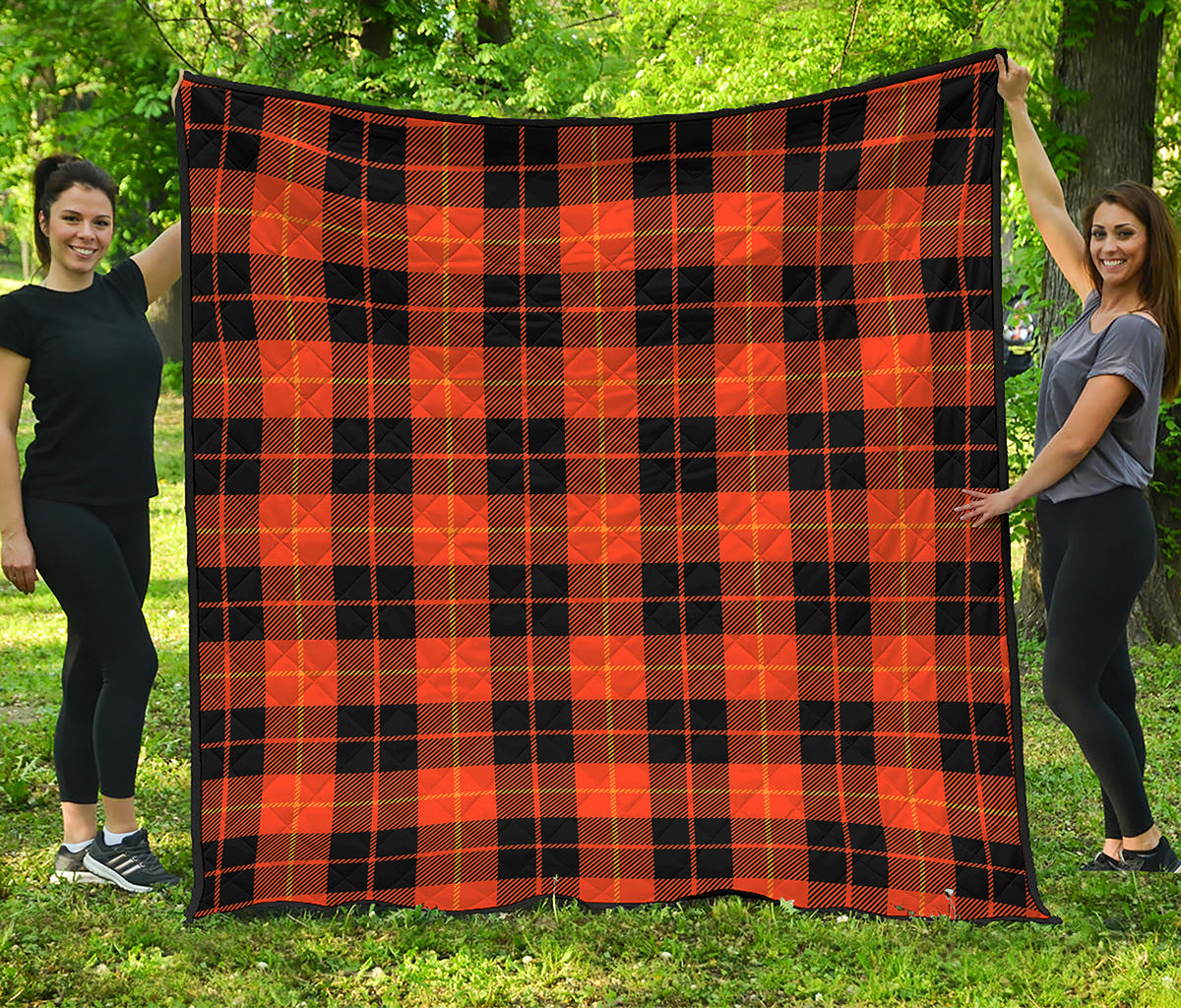Orange Black And Yellow Tartan Print Quilt