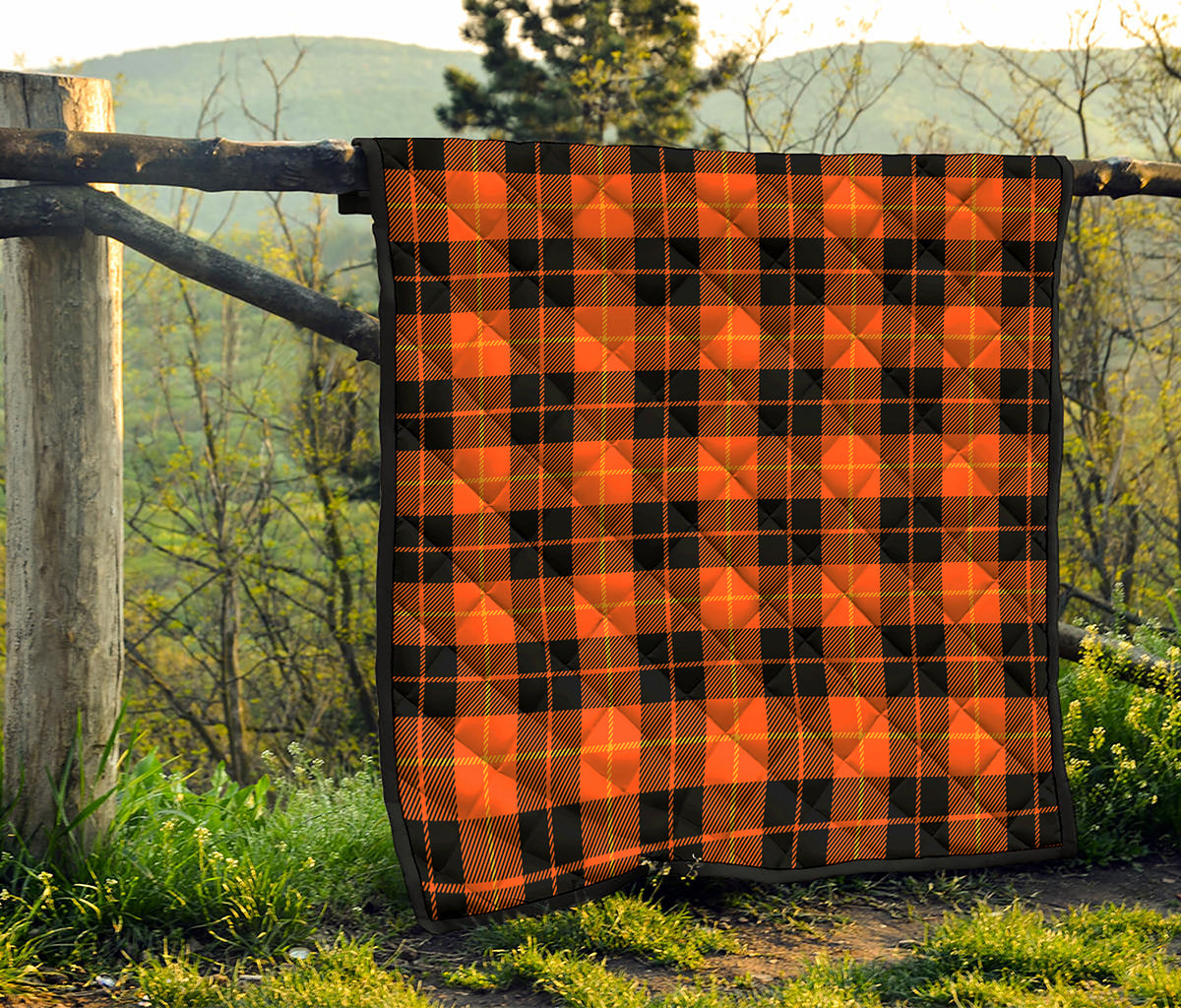 Orange Black And Yellow Tartan Print Quilt