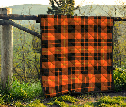 Orange Black And Yellow Tartan Print Quilt