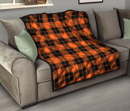 Orange Black And Yellow Tartan Print Quilt