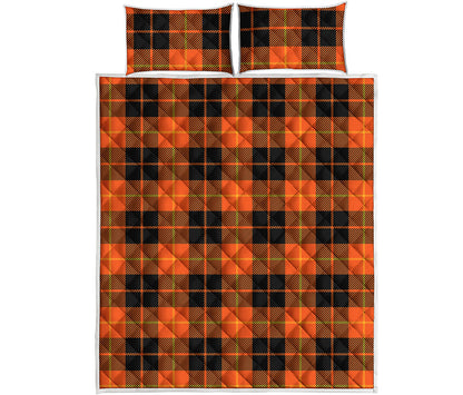 Orange Black And Yellow Tartan Print Quilt Bed Set