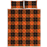 Orange Black And Yellow Tartan Print Quilt Bed Set