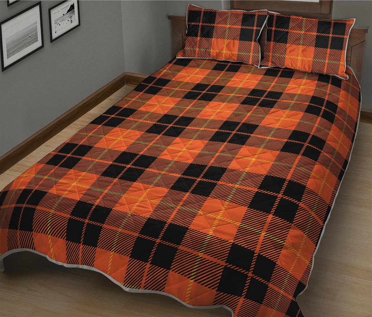 Orange Black And Yellow Tartan Print Quilt Bed Set