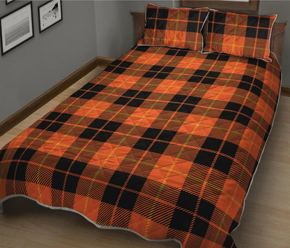 Orange Black And Yellow Tartan Print Quilt Bed Set