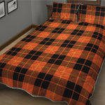 Orange Black And Yellow Tartan Print Quilt Bed Set