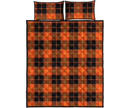 Orange Black And Yellow Tartan Print Quilt Bed Set