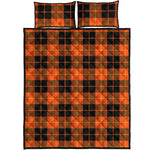 Orange Black And Yellow Tartan Print Quilt Bed Set