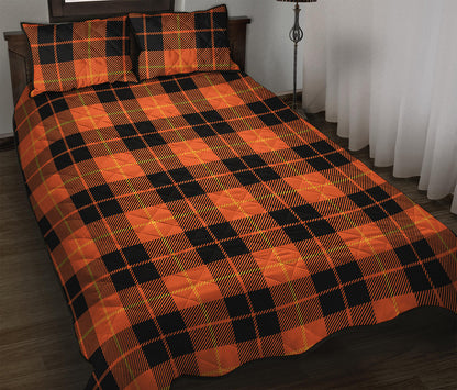 Orange Black And Yellow Tartan Print Quilt Bed Set
