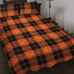 Orange Black And Yellow Tartan Print Quilt Bed Set