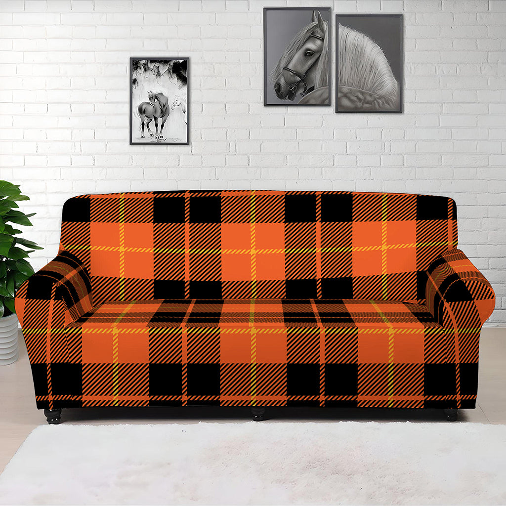 Orange Black And Yellow Tartan Print Sofa Cover