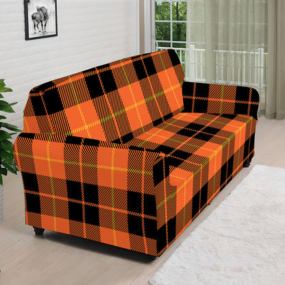 Orange Black And Yellow Tartan Print Sofa Cover