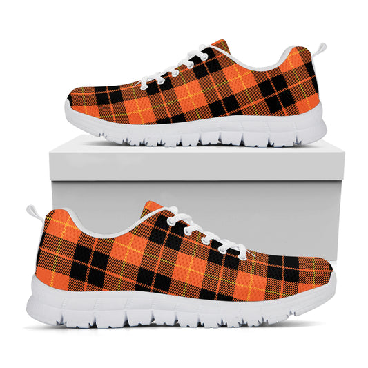 Orange Black And Yellow Tartan Print White Sneakers